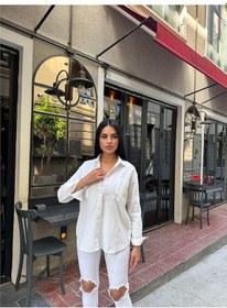 Resim WeShaya Beyaz Oversize Akrilik Pamuk Cepli Gömlek Beyaz 