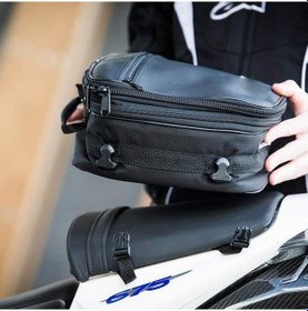 Resim Motosiklet Arka Kuyruk Çantası Suni Deri Körüklü Genişleyebilir 