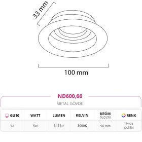 Resim Nevo Nevo Sıva Altı Spot Siyah Saten 5W 3000K Gün Işığı ND600 