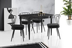 Resim Sweet Home Smart Mercan Siyah Mermer Masa - 4 Adet Güneş Sandalye 