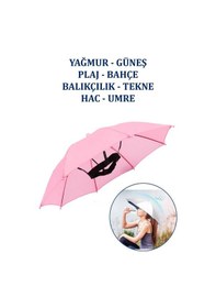 Resim Eleven Markets Kafaya Takılan Şapka Şemsiye Gölgelik Plaj Yazlık Kafa Şemsiyesi- Pembe Pembe 