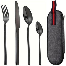 Resim Çantalı Yolculuk Çatal Kaşık Bıçak Seti Kişiye Özel 1. Sınıf Paslanmaz Çelik Ofis Okul Kamp Restaurant C3404 Abanoz 