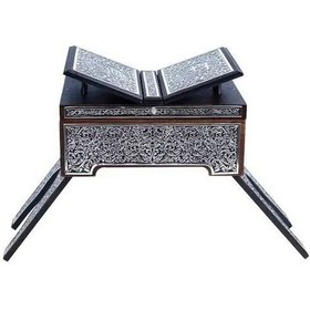 Resim Rahleli Kanat Sandıklı Siyah Kaplama Gümüş Kuran-ı Kerim Orta Boy 