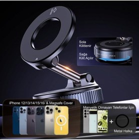 Resim Manyetik Vakum Araç Montaj Telefon Tutucu X68 Stand 360 Ayarlanabilir Katlanabilir Yuvarlak 