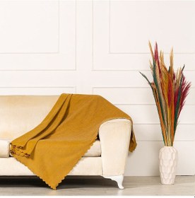 Resim Hardal Dokuma Kadife Şönil Düz Kumaş Çift Taraflı Koltuk Şalı Ört 