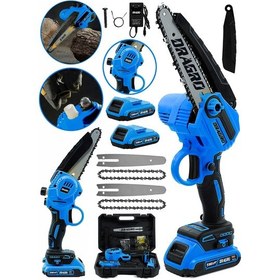 Resim Dragro DRG-598 Mavi 598 Vf 20 Ah Akülü Dal Budama Testere Makinesi Çift Pala Çift Zincir 