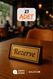 Resim Happynesso Masa Yazısı Serisinden SİYAH Pleksi Üstü TEK Yön GOLD Metal "REZERVE" Yazısı - 100 Mm X 50 Mm 