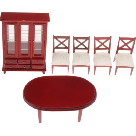 Resim Belovee 1/12 Dollhouse Mini Kırmızı Masa Sandalyeleri Dolap Simülasyon Manzara Süsleri (Yurt Dışından) 