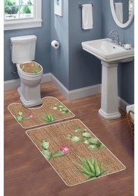 Resim Modern Desenli Dijital Baskı 3 Lü Banyo Paspas Takımı Yıkanabilir Kaymaz Tabanlı Klozet Takımı Klz0020 Renkli 