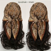 Resim 2 Adet Kadın Bohem Lüks Bandana Eşarp - Renk Blok Baskılı 70x70cm, Altın Kahverengi Bej Çiçekli Paisley Desenli, Rüzgar Koruyucu, Günlük Kullanım İçin Çok Yönlü Baş ve Boyun Eşarpi - İdeal Hediye, Şık, Sofistike Aksesuar, Detaylı Baskı 