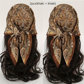 Resim 2 Adet Kadın Bohem Lüks Bandana Eşarp - Renk Blok Baskılı 70x70cm, Altın Kahverengi Bej Çiçekli Paisley Desenli, Rüzgar Koruyucu, Günlük Kullanım İçin Çok Yönlü Baş ve Boyun Eşarpi - İdeal Hediye, Şık, Sofistike Aksesuar, Detaylı Baskı 