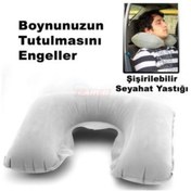 Resim Genel Markalar Şişirilebilir Seyahat Boyun Desteği, Hafif ve Konforlu Gri Renkli Tasarım 