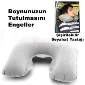 Resim Genel Markalar Şişirilebilir Seyahat Boyun Desteği, Hafif ve Konforlu Gri Renkli Tasarım 