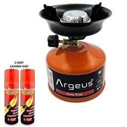 Resim Argeus 203 Turuncu Stone Kamp Ocağı ve Çakmak Gazı Seti 