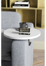 Resim Yan Sehpa Ayarlanabilir Tepsi Dekoratif Modern Tepsi Koltuk Sehpası Beyaz 