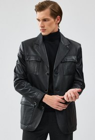 Resim Kevin Erkek Siyah Blazer Deri Ceket - Siyah / 