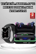 Resim Ucuz ve Kaliteli Kulaklıklı Saat Seti Bluetooth Bağlantılı Akıllı Saat ve Kulaklık 