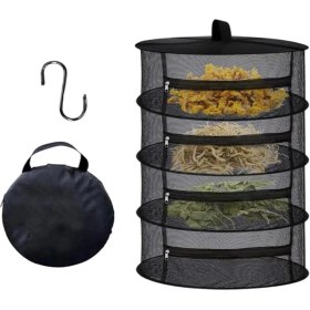 Resim 4 Katlı Fermuarlı Meyve Sebze Kurutma Filesi | Katlanabilir Doğal Kurutma Sepeti Siyah 