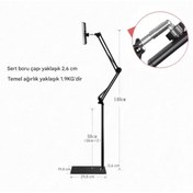 Resim Asfal 14 Inçe Kadar Uyumlu Metal Ayaklı Katlanabilir Döner Başlıklı 135 Cm Tablet Ve Telefon Tutucu Stand 