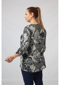 Resim Moda Berray 3295 Lacivert Krem Karışık Desenli Viscon Kumaş Gömlek Siyah 