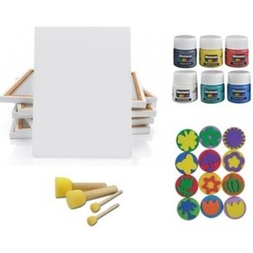 Resim Çocuklar Için 25X35 Tuval + Parmak Boyası Seti ( Pon Pon Fırça Lı 