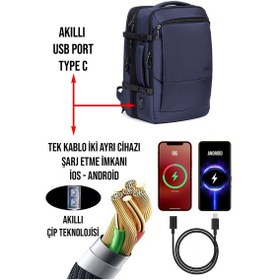 Resim Körüklü Laptop Sırt ve Seyahat Çantası 15,6 İnç 40 Litre Usb Su Geçirmez Kumaş Lacivert Dada 12 