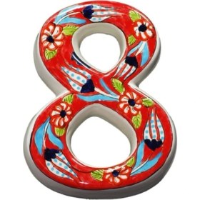 Resim Yılmazel Seramik Lale Desende Kapı Numarası Kırmızı 8 