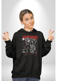 Resim Uyarı Dikkatli Yaklaş Kadın Erkek Siyah Kapüşonlu Sweatshirt Hoodie Siyah 