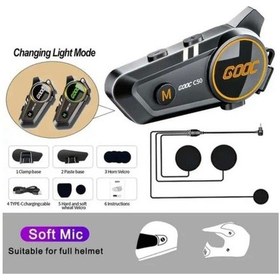 Resim C50 Motosiklet İntercom Kask Kulaklık 1500 Mah Rgb Işıklı Bluetooth Kulaklık Ip67 