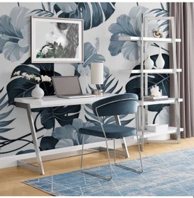 Resim Nysa Paslanmaz Metal Çalışma Masası & Kitaplık 