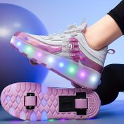 Resim Kız ve Erkek Genç Öğrenciler İçin Trendy Pembe Soluklanabilir Mesh Ayakkabı, LED Işıklar, Spor Ayakkabı, Küçük İki Tekerlekli Kaykaylar, Outdoor Aktiviteler İçin. 
