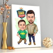 Resim Yakışıklı Baba ve Oğlu Karikatürlü Kanvas Tablo 