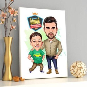 Resim Yakışıklı Baba ve Oğlu Karikatürlü Kanvas Tablo 