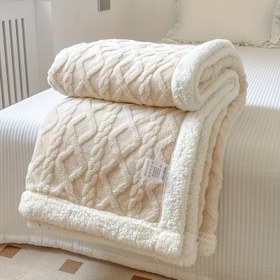 Resim Çift Taraflı Lüks Taft Polar Battaniye, Kalın Sıcak Polyester Elmas Çizgili Desenli, Makinede Yıkanabilir - Tüm Mevsimler İçin Mükemmel, Beyaz 
