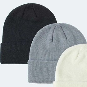 Resim Eke Tekstil Unisex Katlamalı 3'lü Bere Seti Beyaz - Gri - Siyah 