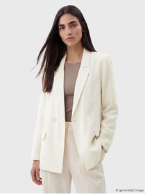 Resim LC Waikiki NEVAVM Farkıyla LCW STUDIO Beyaz Kruvaze Yaka Kadın Blazer Ceket - S6OG31Z8-R9J 
