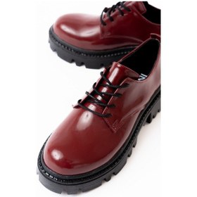 Resim 868-754 Bordo Rugan Bağcıklı Günlük Yüksek Tabanlı Loafer Ayakkabı Beyaz 