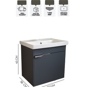 Resim Karen Banyo Kasırga 50 Cm, Lavabolu Alt Banyo Dolabı, Kapaklı Banyo Alt Dolabı, Seramik Lavabo Dahil Antrasit Mdf Antrasit 