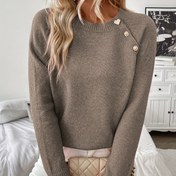 Resim 2025 Yeni Kadınlar İçin Şık Asimetrik Tek Omuz Düğmeli Yuvarlak Yaka Uzun Kollu Kazak - Orta Esneklikte Düz Renk Günlük Süveter, Sonbahar Kışlık Rahat Giyim, Düğme Örgü, Dayanıklı Kışlık Kıyafet, Mevsimsel Gardırop, Kaliteli Dikişli Ofis Stili 