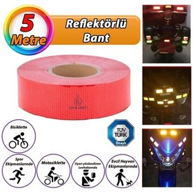 Resim 5 Mt Reflektörlü Reflektif Fosforlu Araç Oto Kamyon Şerit Bant Tüvtürk Onaylı Düz Kırmızı İkaz Bandı 