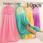Resim Sevimli Meyve Desenli 10 Adet Yumuşak Mercan Polar Havlular - Emici Asılabilir Mutfak & Banyo Bezleri, Çeşitli Renklerde (Pembe, Sarı, Yeşil, Mavi, Mor) El Havluları, Eğlenceli Tasarım, Peluş Dokulu Kumaş 