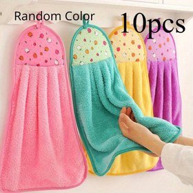 Resim Sevimli Meyve Desenli 10 Adet Yumuşak Mercan Polar Havlular - Emici Asılabilir Mutfak & Banyo Bezleri, Çeşitli Renklerde (Pembe, Sarı, Yeşil, Mavi, Mor) El Havluları, Eğlenceli Tasarım, Peluş Dokulu Kumaş 