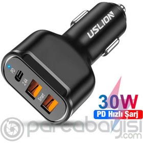 Resim USLİON 30W 2 USB + Type-C Girişli QC3.0 Hızlı Araç Çakmaklık Şarjı 