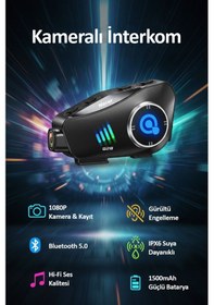 Resim Q28 Kameralı Bluetooth Kask Interkom 1080p Kayıt Su Geçirmez Lcd Ekran Motor Kulaklığı 