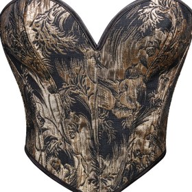 Resim Kadınlar İçin Şık Çiçek Desenli Korse Üst - Vintage Tarzı Sırt Dantel Kapamalı, Ayarlanabilir Bağcıklı ve Form Verici Süslemeli Özel Günler İçin Elde Yıkanabilir Şekil Verme Topu (Siyah Çiçekli) 