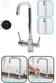 Resim Genel Markalar Su Arıtma Cihazı Için 3 Yollu Arıtmalı Evye Bataryalı Musluk(sıcak ,soğuk ,arıtılmış Su) Qtr548 