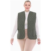 Resim Vetre Kadın Ekose Yelek Haki Büyük Beden 1037 Çok Renkli 