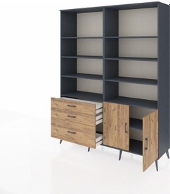 Resim Hyperion Gardrop 9 Raflı 3 Çekmeceli 2 Kapaklı 176x44x221 Antrasit-çam Çam 