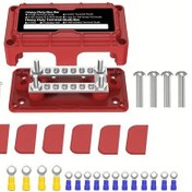 Resim Topnotch Red Aksesuarlı 300a Ağır Hizmet Barası 2 X 1/4" M6 Bağlantı Çubuklu 12 X 8 M4 Vidalı 48v Güç Dağıtım Bloğu 