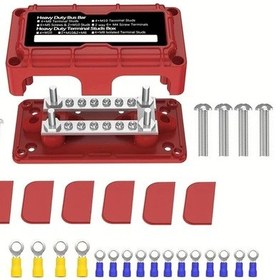 Resim Topnotch Red Aksesuarlı 300a Ağır Hizmet Barası 2 X 1/4" M6 Bağlantı Çubuklu 12 X 8 M4 Vidalı 48v Güç Dağıtım Bloğu 